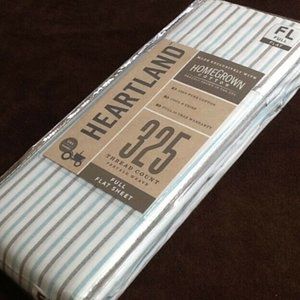 new STRIPE Heartland 325 TC 100% Cotton Percale FULL Flat Sheet